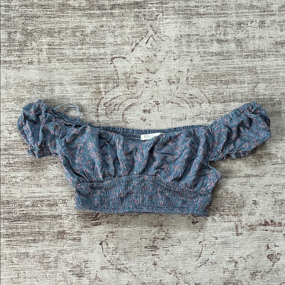 Quiet storm Floral Blue Puff Sleeve crop Top